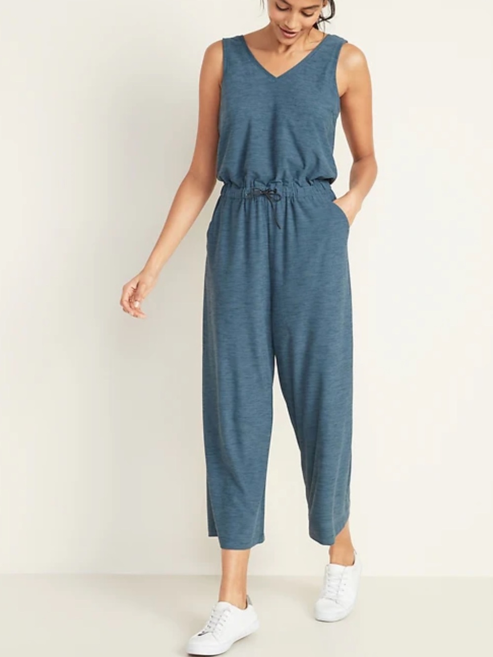 Old Navy Teal V-Neck Wide-Leg Drawstring Jumpsuit